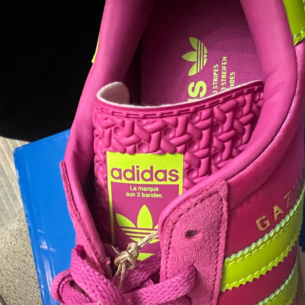 SOLD! Adidas Gazelle Women's Vibrant Pink and Neon Yellow Sneakers - Picture 4 of 4